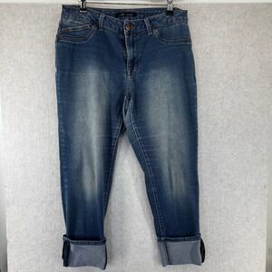 Ag Denim Womens Size 12 Medium Wash Cuffed Cropped Straight Leg Jeans Capris